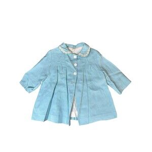 Toddler Girls Coat 1950s Baby Blue Classic Floral Lace Lined Pleated READ